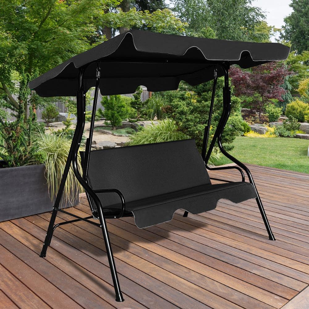 Black Aluminum Frame 3-Seats Outdoor Glider Hammock with Adjustable Canopy