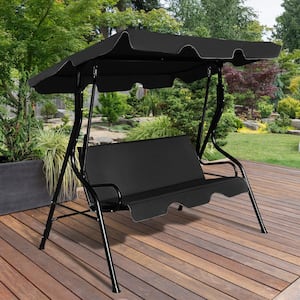 4.2 ft. Free Standing 3-Seats Outdoor Glider Hammock with Adjustable Waterproof Canopy Patio Swing Chair Black