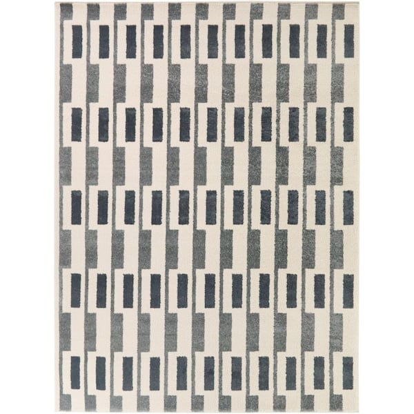 LaMonte Light Blue 8 ft. x 10 ft. Mid-Century Modern Colorblock Stripe Area Rug