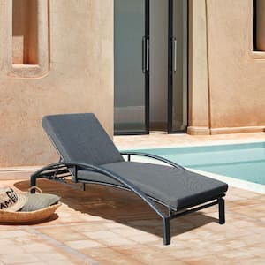 Mahana Black 1-Piece Aluminum and Wicker Adjustable Outdoor Patio Chaise Lounge with Black Cushions