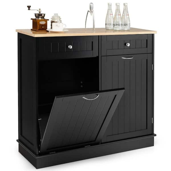 Dropship Kitchen Tilt Out Trash Bin Cabinet Free Standing Recycling Cabinet  Trash Can Holder With Drawer, Black-AS to Sell Online at a Lower Price