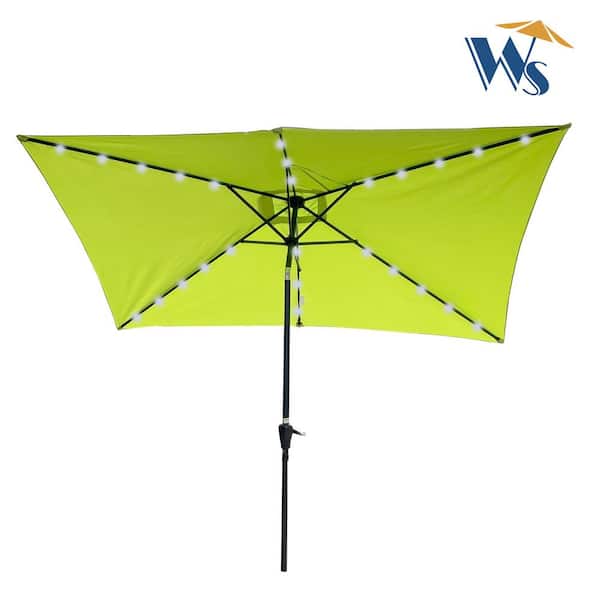 Tatayosi 10 ft. Steel Rectangular Patio Solar LED Lighted Outdoor Umbrellas with Crank and Push Button Tilt in Lime Green