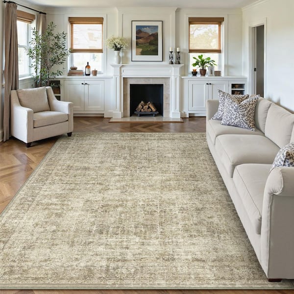 Bursch Beige 9 ft. x 12 ft. Distressed Vintage Floral Area Rug