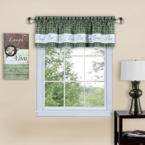 Live, Love, Laugh Green Polyester Light Filtering Rod Pocket Tier and Valance Curtain Set 58 in. W x 36 in. L