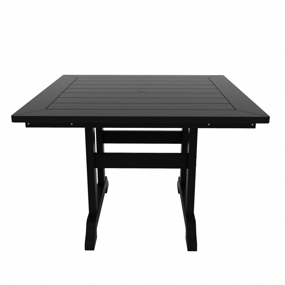 Hayes 43" White HDPE Square Outdoor Dining Table with Umbrella Hole