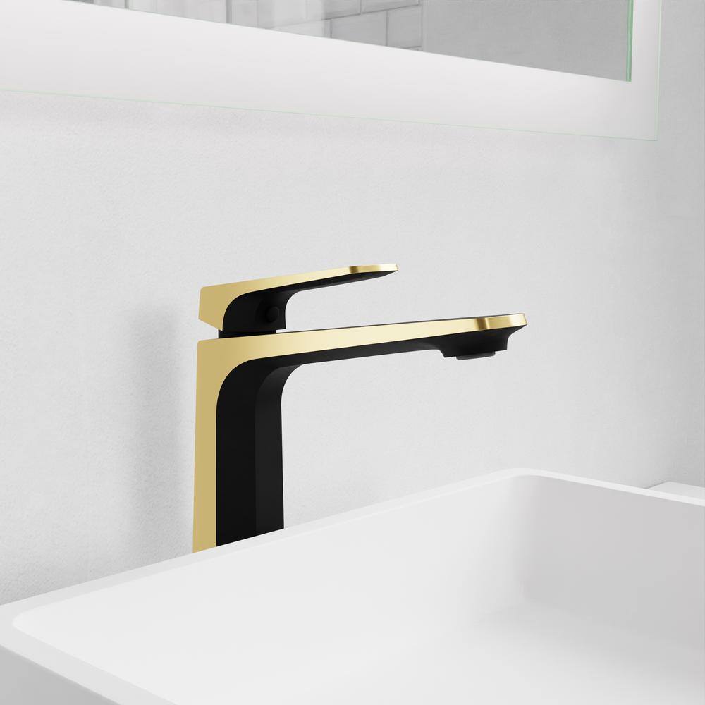 Matte Black and Brushed Gold Single Handle Bathroom Faucet