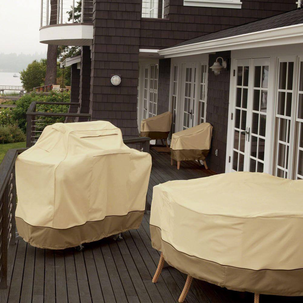 Tan and Brown Water-Resistant BBQ Grill Cover with Handles