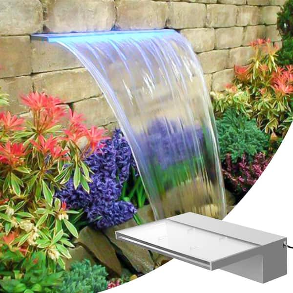 VEVOR Swimming Pool Waterfall 11.8 x 3.2 x 8.1 in. Pool Fountain with Blue Strip LED Light Pool Waterfalls for Inground Pools