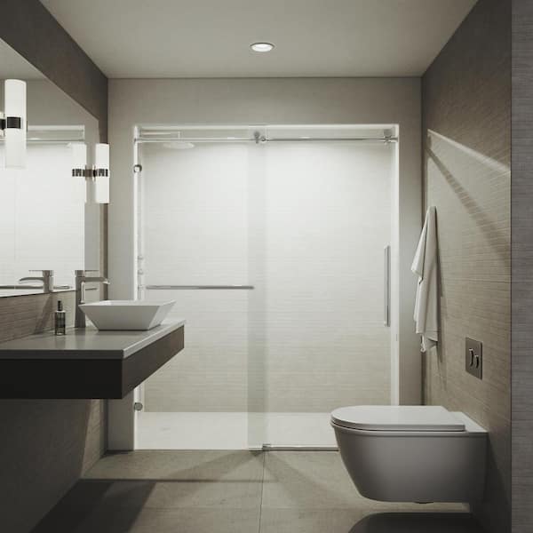 VIGO Ferrara 59 1/2 to 60 1/2 in. W x 74 in. H Sliding Frameless Shower Door in Chrome with 3/8 in. (10mm) Clear Glass