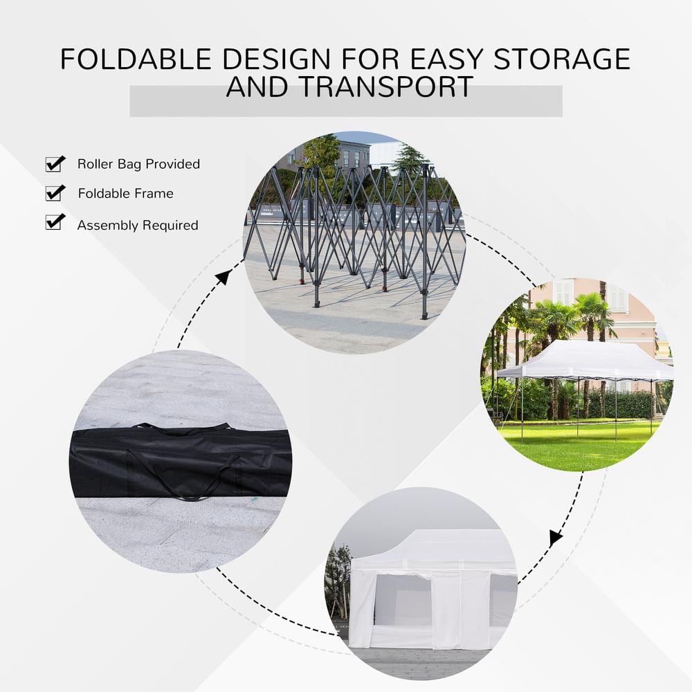 White Adjustable Height Pop-Up Canopy Tent with Sidewalls