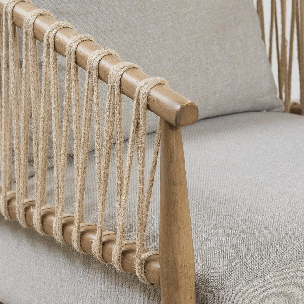 Natural Wood and Jute Rope Barrel Accent Chair