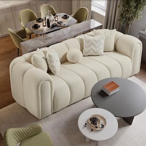 Cleveland 92.5 in. Round Arm Boucle Fabric Rectangle Luxury Sofa in. Ivory