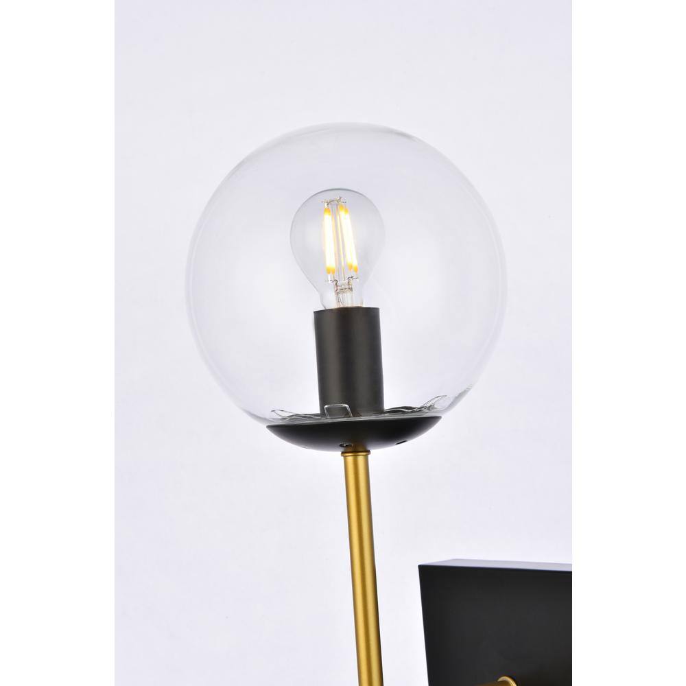 Neri Black and Brass Globe Glass Wall Sconce