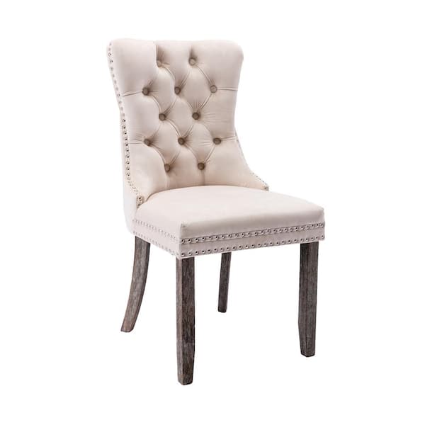 Maye Beige Boucle Chair Set of 2,Upholstered Dining Chair with King Louis  Back and Natural Wood Legs,18 Wide Upholstered Seat and Back-The Pop Maison