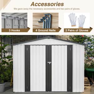 6 ft. W x 8 ft. D Grey White Metal Storage Shed with 2 Rainproof Hinge Doors (48 sq. ft.)