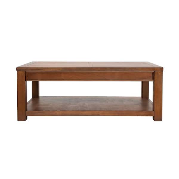 Furniture of America Alexis 48 in. Oak Large Rectangle Wood Coffee Table with Shelf