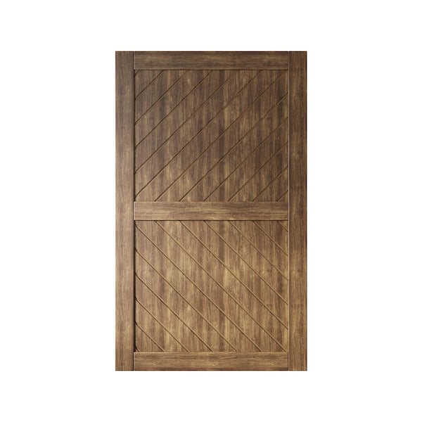 HOMACER XT3 42 in. x 80 in. C-Panel Solid Core Dark Walnut Slanted Stripe Design Pine Wood Interior Sliding Barn Door Slab