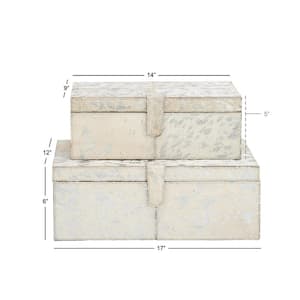 Rectangle Leather Handmade Box with Silver Foil Paint (Set of 2)