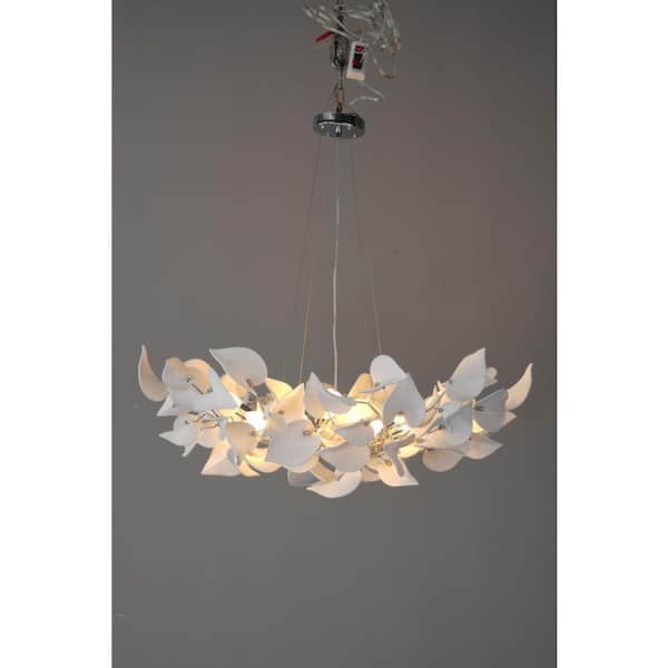 Gleam Flare 39" 8-Light Luxury Silver Round Chandelier, Modern Ceramic Leaf Branch Chandelier for Living Room, Dinning Room, Foyer
