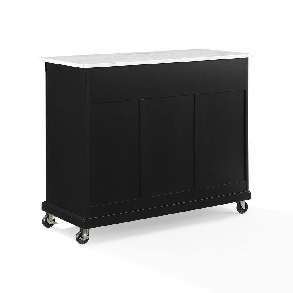 Avery Distressed Black Kitchen Island with Faux-Marble Top