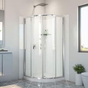 Prime 33 in. W x 33 in. D x 78-3/4 in. H Sliding Shower Enclosure Base and White Wall Kit in Chrome and Clear Glass