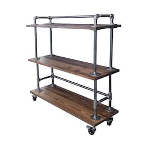 Restore Trail Brown Bar Cart Kit with 3-Solid Wood Shelves and Industrial Pipe