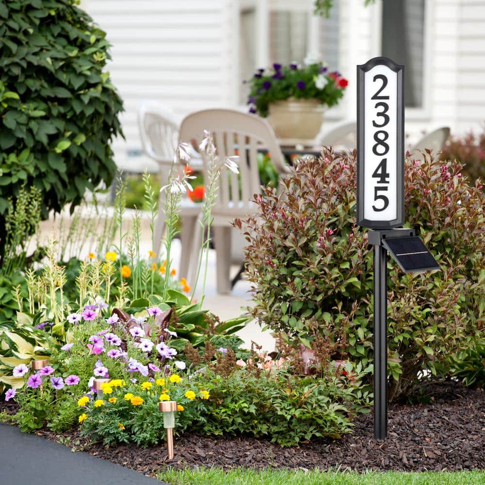 Aurora Black and White Metal Solar LED Address Post