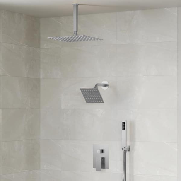 EVERSTEIN 3-Spray Patterns Square Wall Mount Shower Head with Handheld Shower Head and 2.5 GPM in Brushed Nickel