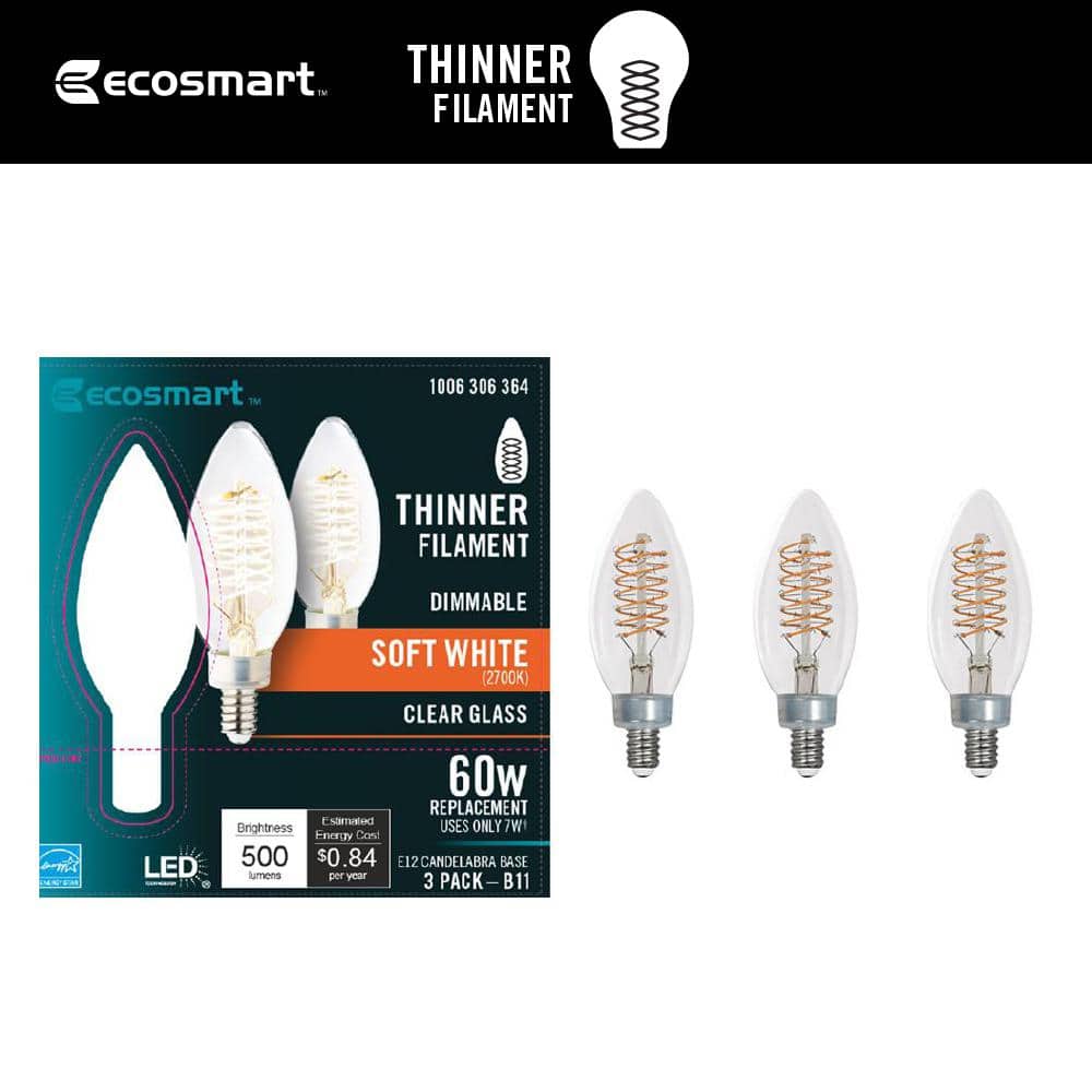 EcoSmart 60-Watt Equivalent B11 Dimmable E12 Candelabra Fine Bendy