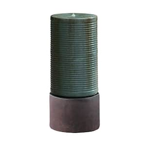 Cement 44 in. Tall Large Round Ribbed Tower Antique Green Water Fountain, Verge Bronze, Cement Outdoor Bird Feeder