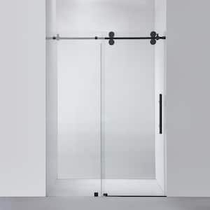 Villena 52 in. W x 78 in. H Single Sliding Frameless Shower Door in Matt Black with Clear Glass