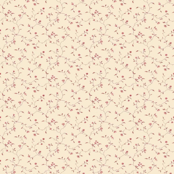 Miniatures 2-Red/Beige Mini Floral Vine Design Matte Finish Non-Pasted Vinyl Non-Woven Wallpaper Sample
