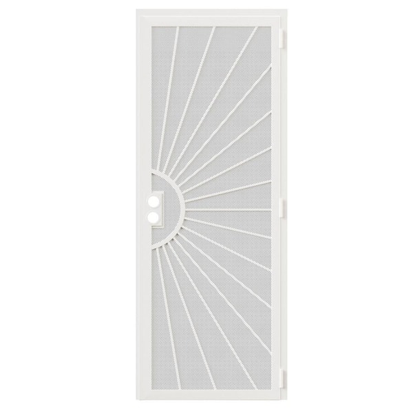 ARK DESIGN 32 in. x 80 in. Universal/Reversible Hinging White Surface Mount Steel Security Door w/ Perforated Metal Screen(No Lock)