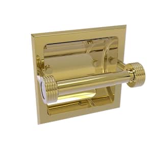 Continental Recessed Toilet Tissue Holder with Groovy Accents in Unlacquered Brass