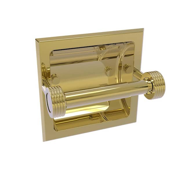 Allied Brass Continental Recessed Toilet Tissue Holder with Groovy Accents in Unlacquered Brass