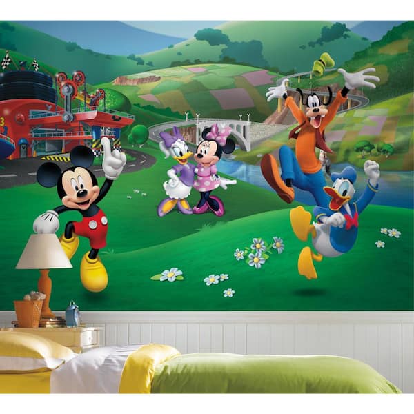 RoomMates 72 in. x 126 in. Mickey and Friends Roadster Racer XL Chair Rail 7-Panel Prepasted Mural