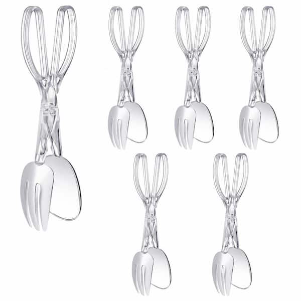 Set of 6 Clear Plastic Salad Scissor Tongs 11.2 in for Serving and Food Handling in Kitchen and Catering