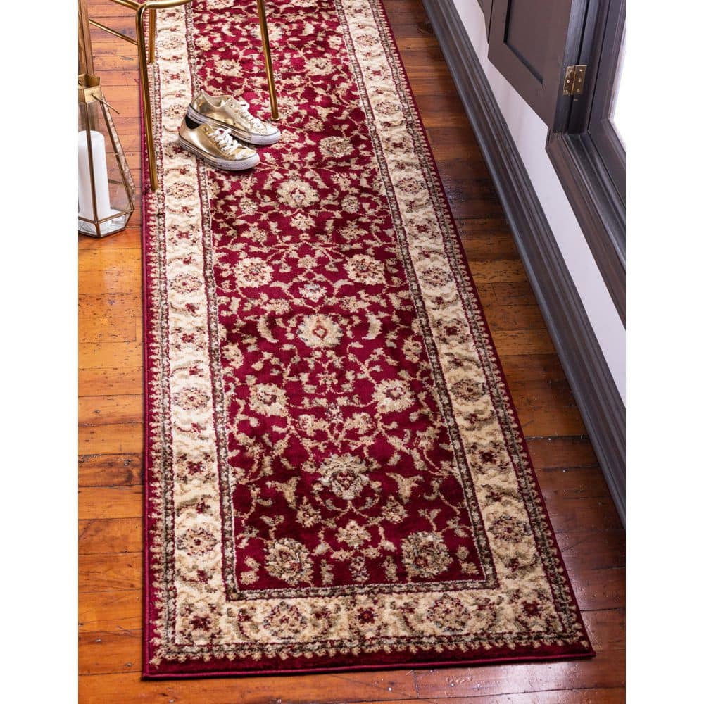 Red and Gold Synthetic Oriental Runner Rug
