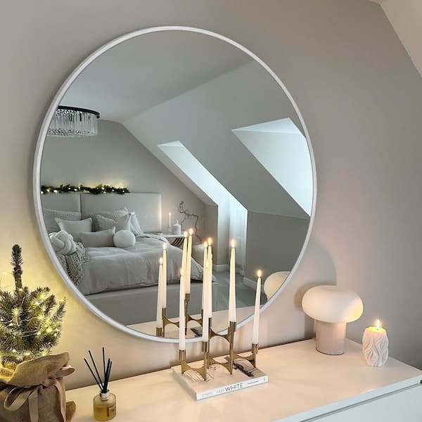 36 in. W x 36 in. H Large Round Aluminum Frame Wall Mounted Wall Mirror Vanity Mirror