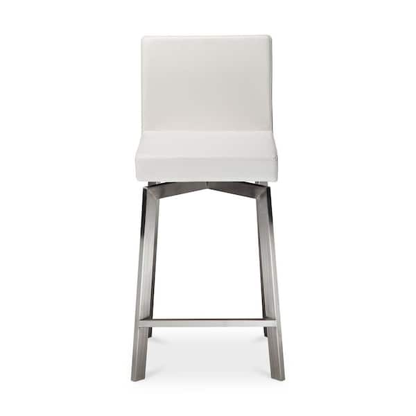 Finnegan 37.5 in. White Polyurethane and Stainless Steel Counter Stool