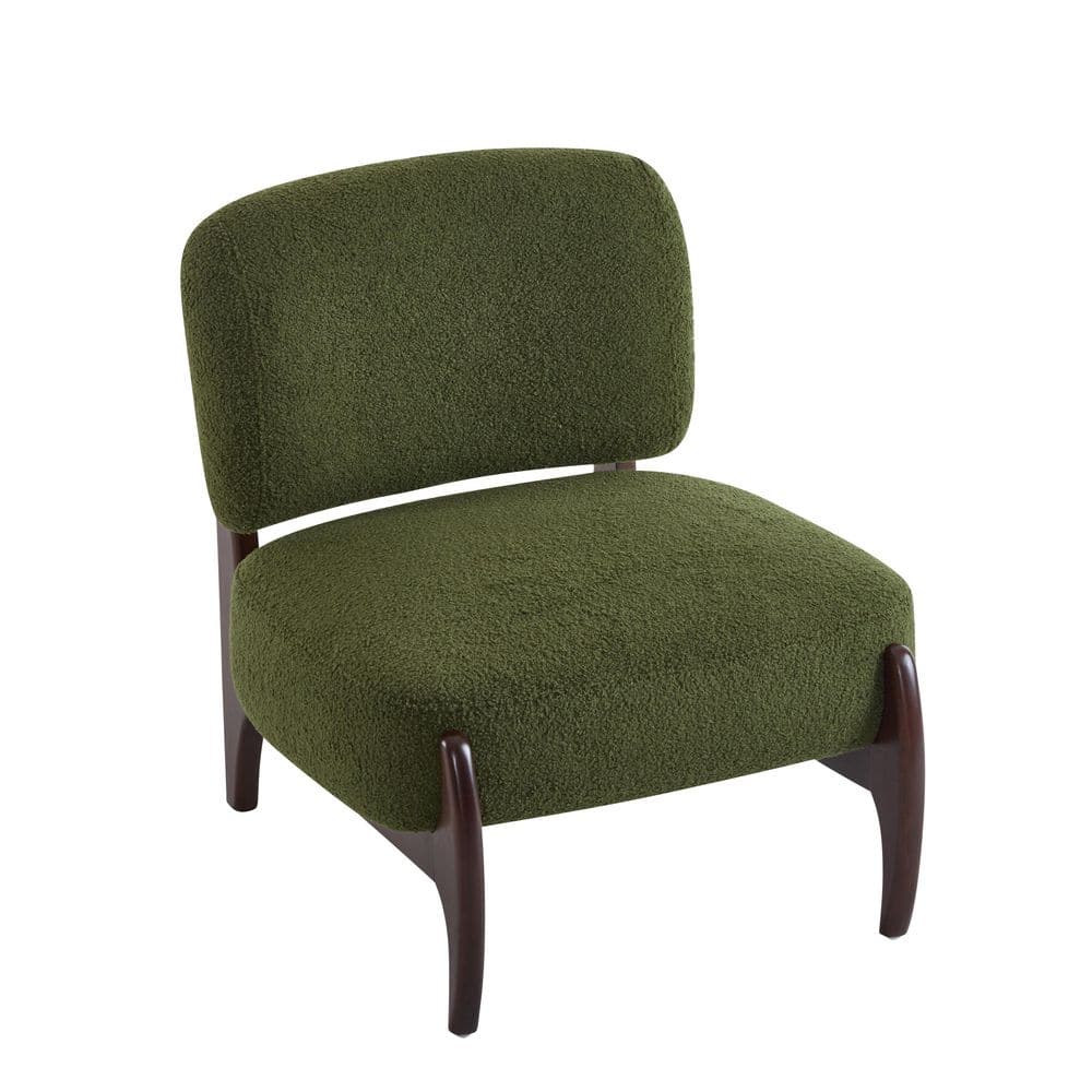 Green Leather Chaise with Solid Wood Frame