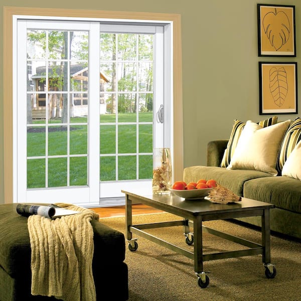 72 in. x 80 in. Smooth White Left-Hand Composite PG50 Sliding Patio Door with 15-Lite GBG