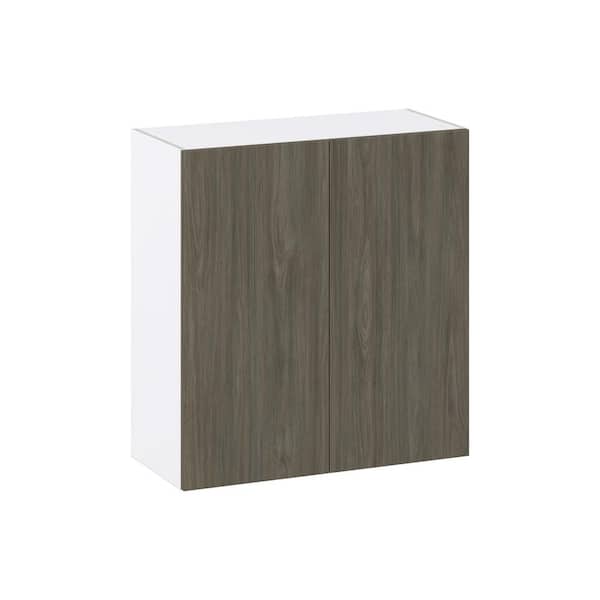 J COLLECTION Medora Textured 33 in. W X 35 in. H X 14 in. D in Slab Walnut Shaker Assembled Wall Kitchen Cabinet