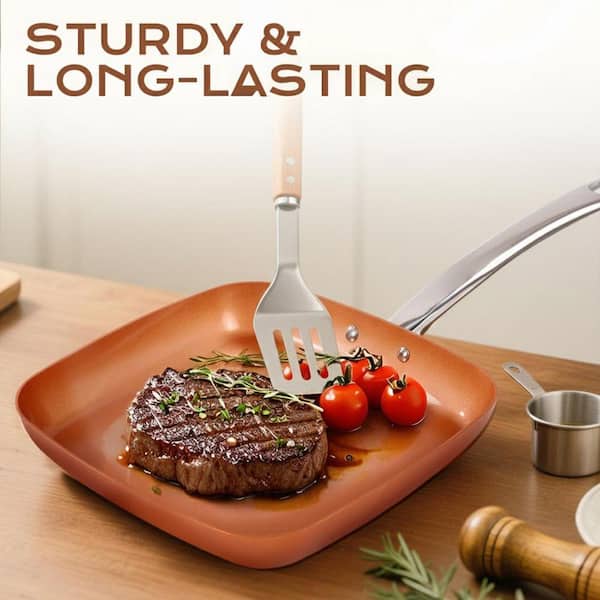 Aluminum 12 in. Copper Ceramic Nonstick Square Skillet Frying Pan