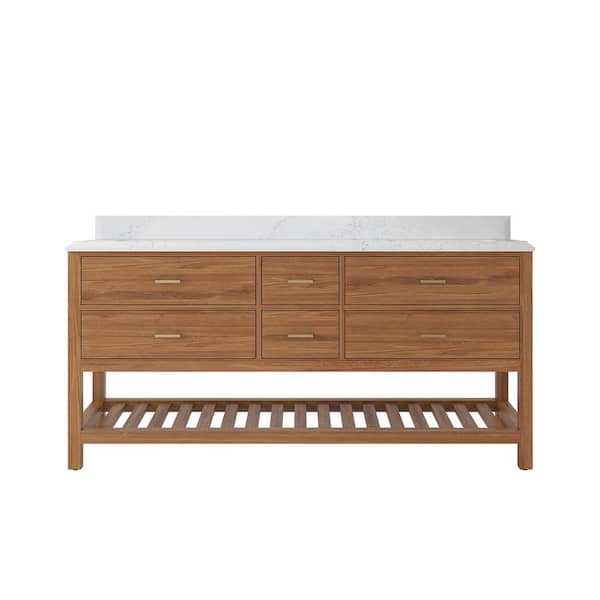 Willow Collections Parker Teak 72 in. W x 22 in. D x 36 in. H Double Sink Bath Vanity in Golden Teak with 1.5 in. Empira Qt. Top