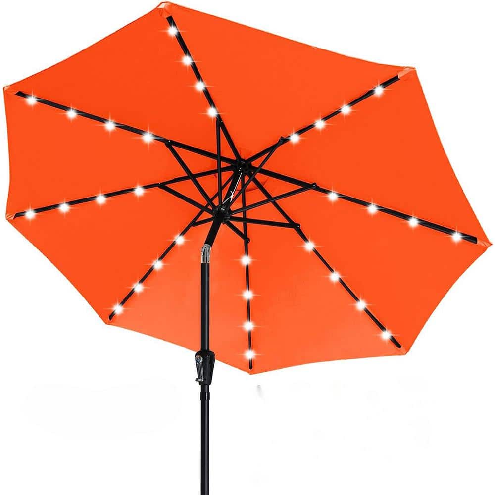 9 ft. Beach Umbrella Durable Solar Led Patio Umbrellas with 32 LED Lights, 