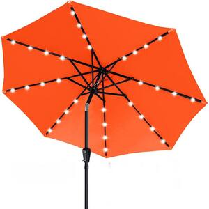 9 ft. Beach Umbrella Durable Solar Led Patio Umbrellas with 32 LED Lights, Beach Umbrellas Orange