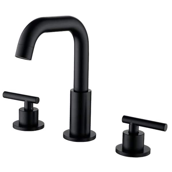 Flynama 8 in. Widespread Double Handle J-Spout Bathroom Sink Faucet in Matte Black