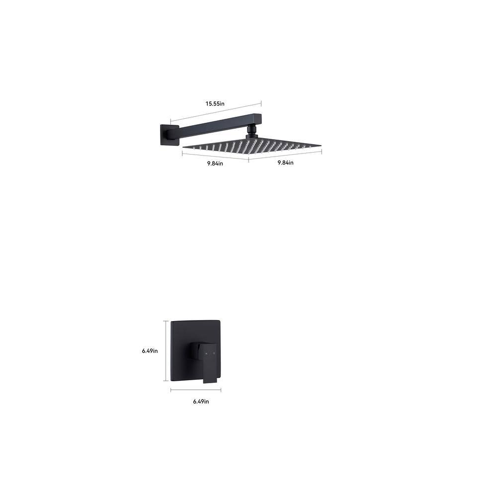 Large Matte Black Stainless Steel Square Wall Mounted Shower System