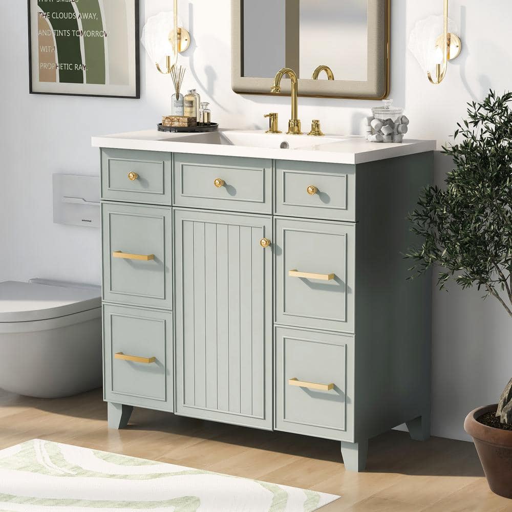 18 in. W x 36 in. D x 34 in. H Freestanding Bath Vanity in Green with Singl